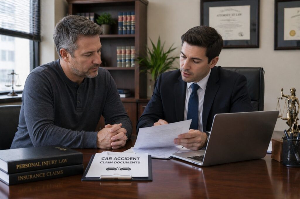  Lawyer helping client with accident expenses and insurance claim
